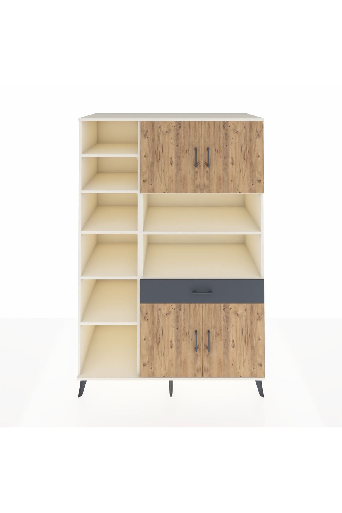 Kronos Dolap 10 Raflı Tek Çekmeceli 4 Kapaklı 132x59x195 Aytaşı-Çam/Antrasit