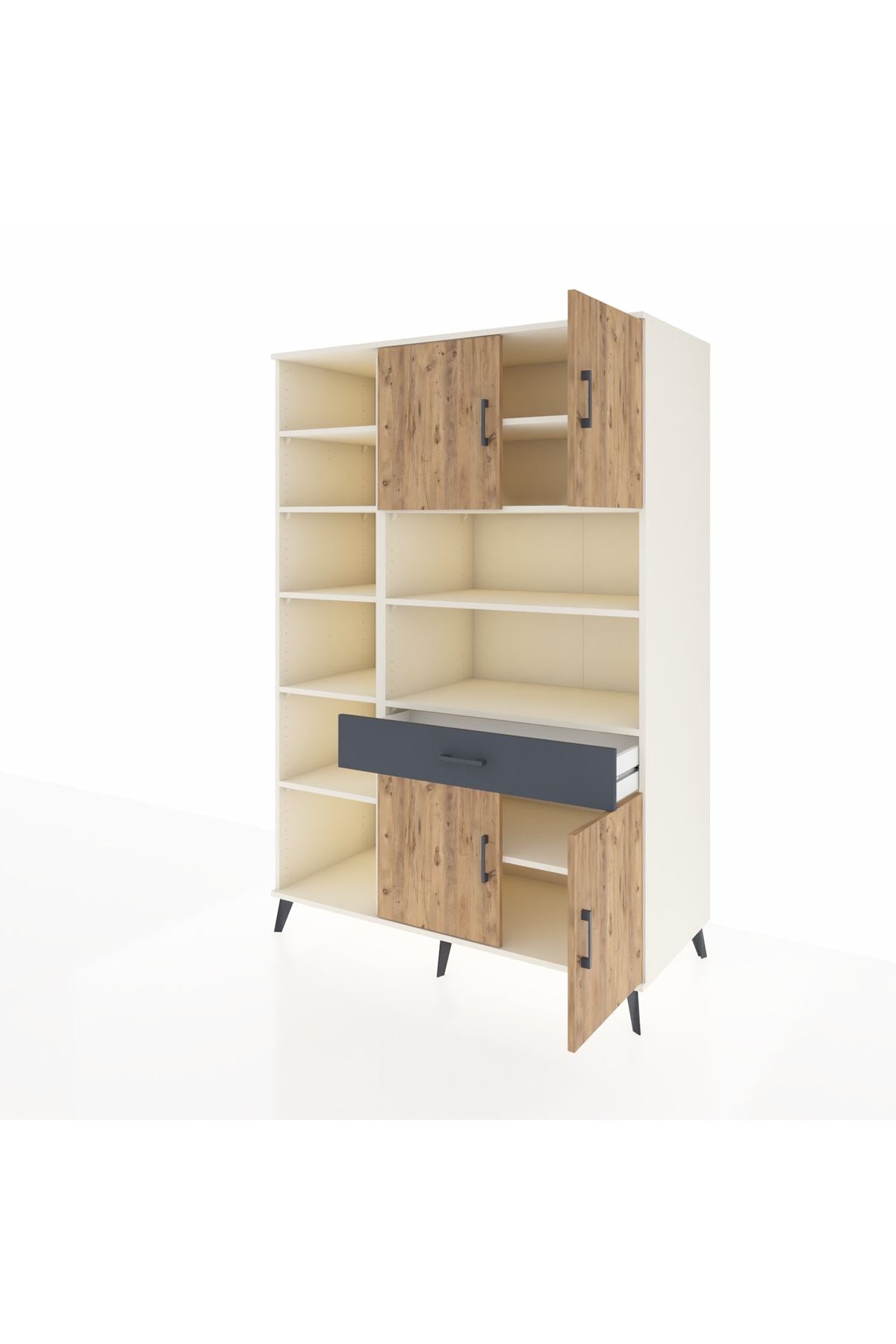 Kronos Dolap 10 Raflı Tek Çekmeceli 4 Kapaklı 132x59x195 Aytaşı-Çam/Antrasit