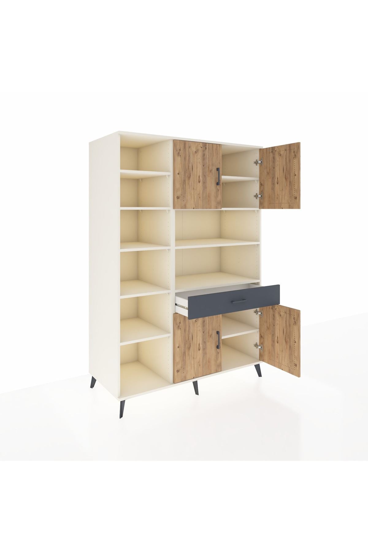 Kronos Dolap 10 Raflı Tek Çekmeceli 4 Kapaklı 132x59x195 Aytaşı-Çam/Antrasit