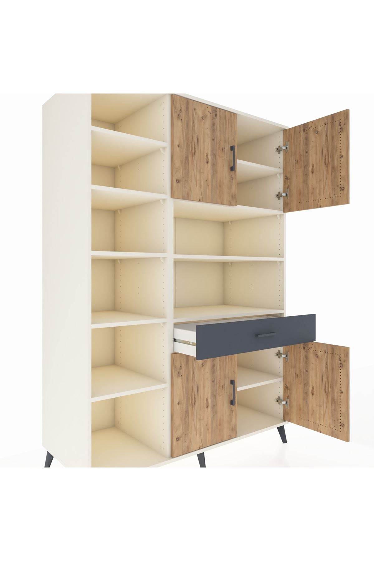 Kronos Dolap 10 Raflı Tek Çekmeceli 4 Kapaklı 132x59x195 Aytaşı-Çam/Antrasit