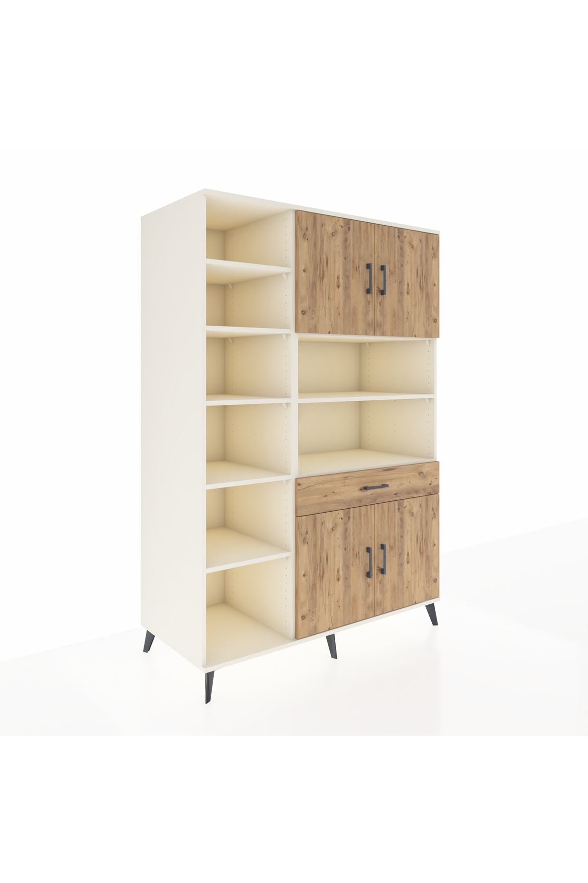 Kronos Dolap 10 Raflı Tek Çekmeceli 4 Kapaklı 132x59x195 Aytaşı-Çam/Çam