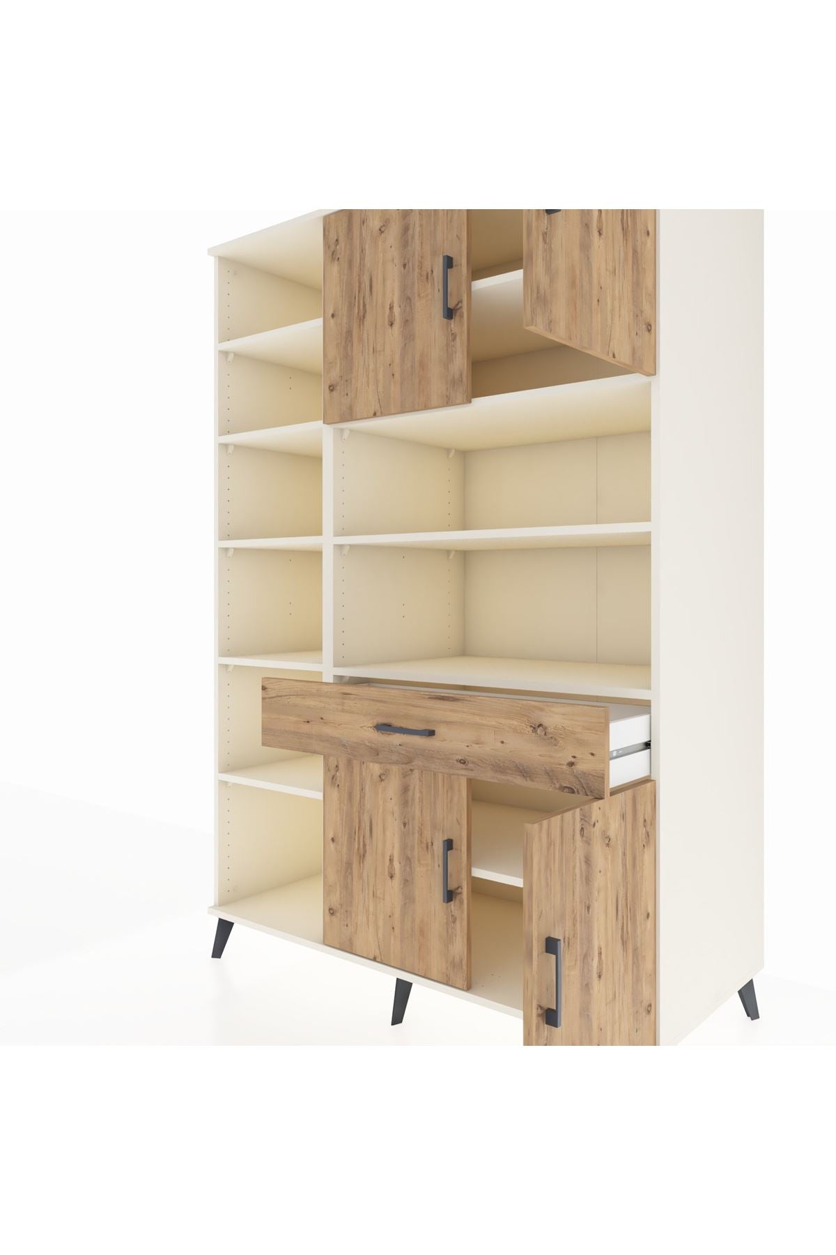 Kronos Dolap 10 Raflı Tek Çekmeceli 4 Kapaklı 132x59x195 Aytaşı-Çam/Çam