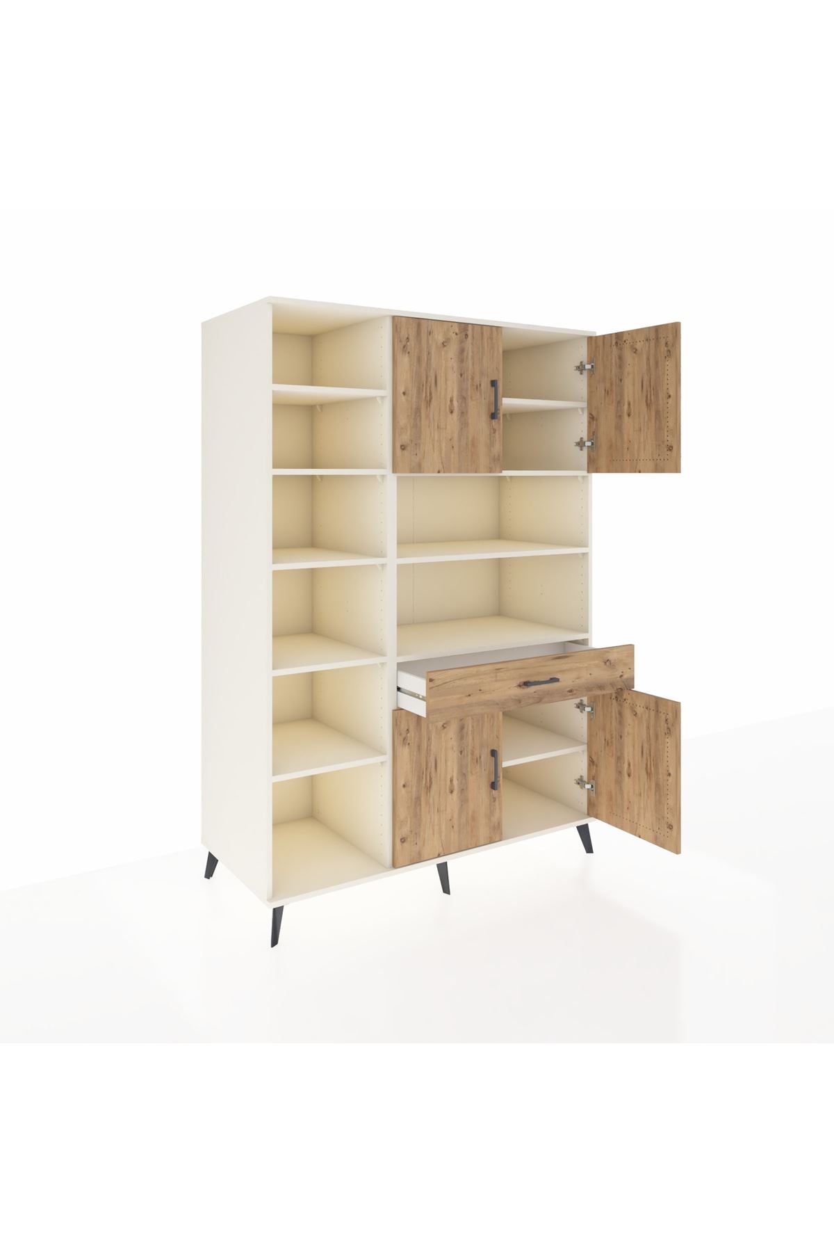 Kronos Dolap 10 Raflı Tek Çekmeceli 4 Kapaklı 132x59x195 Aytaşı-Çam/Çam