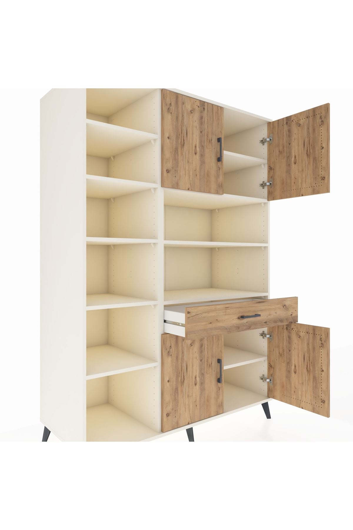 Kronos Dolap 10 Raflı Tek Çekmeceli 4 Kapaklı 132x59x195 Aytaşı-Çam/Çam