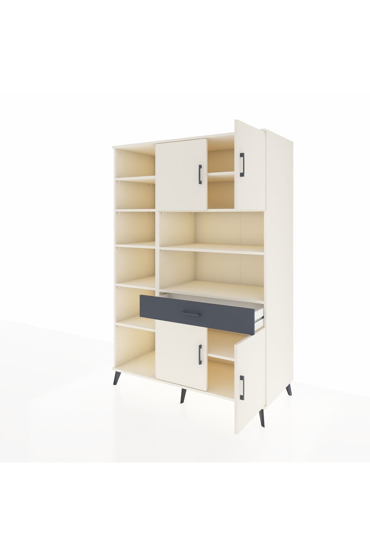 Kronos Dolap 10 Raflı Tek Çekmeceli 4 Kapaklı 132x59x195 Aytaşı-Aytaşı/Antrasit