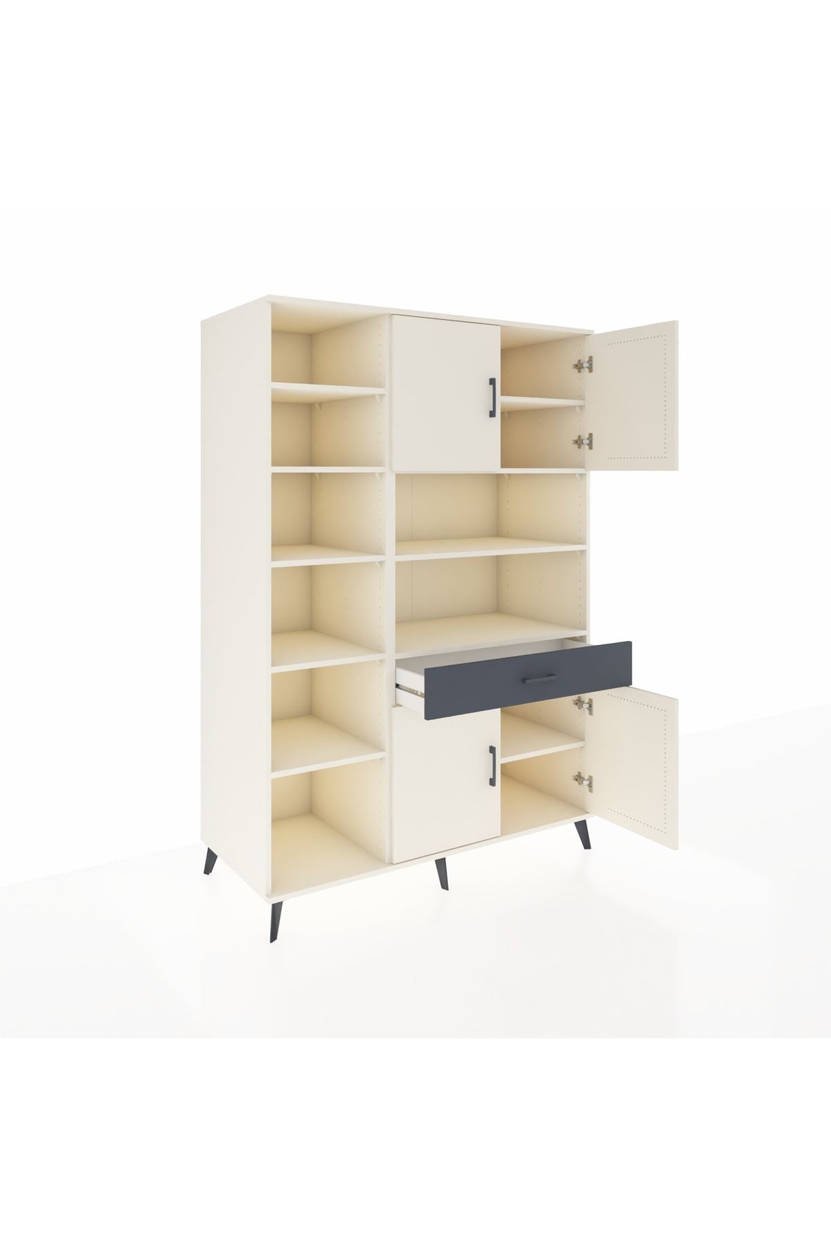 Kronos Dolap 10 Raflı Tek Çekmeceli 4 Kapaklı 132x59x195 Aytaşı-Aytaşı/Antrasit