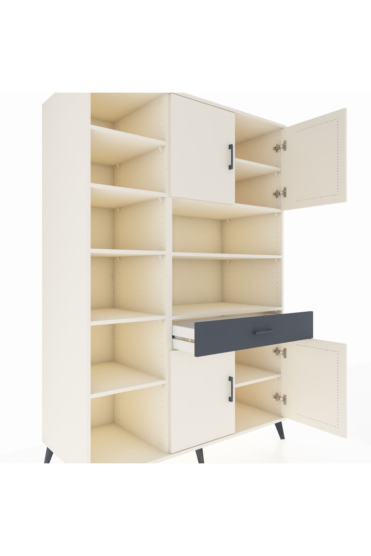 Kronos Dolap 10 Raflı Tek Çekmeceli 4 Kapaklı 132x59x195 Aytaşı-Aytaşı/Antrasit