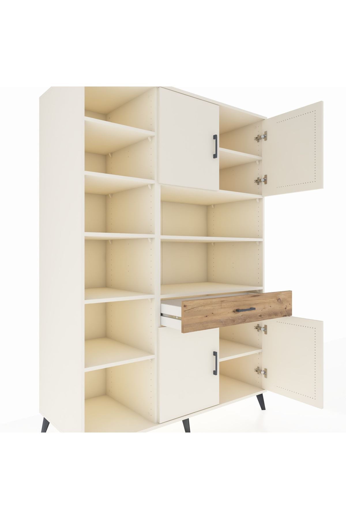 Kronos Dolap 10 Raflı Tek Çekmeceli 4 Kapaklı 132x59x195 Aytaşı-Aytaşı/Çam