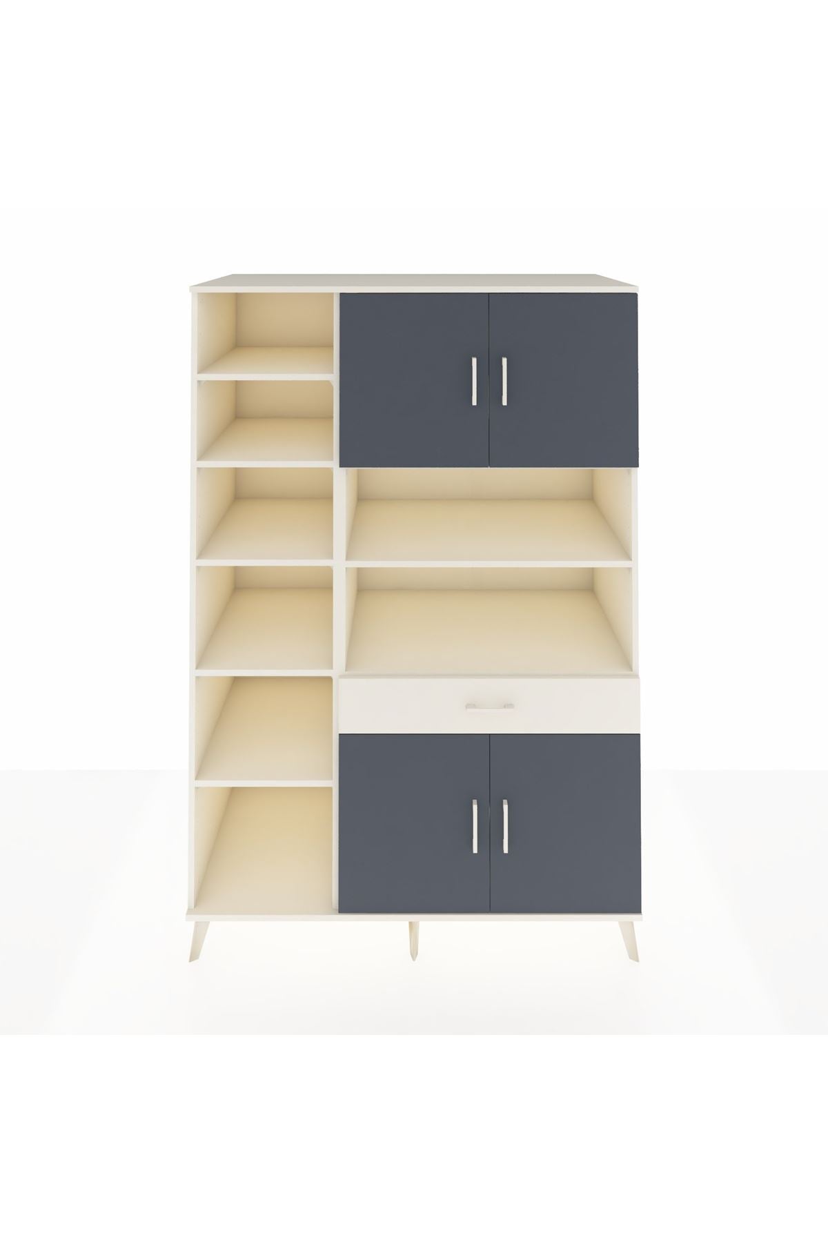 Kronos Dolap 10 Raflı Tek Çekmeceli 4 Kapaklı 132x59x195 Aytaşı-Antrasit/Aytaşı