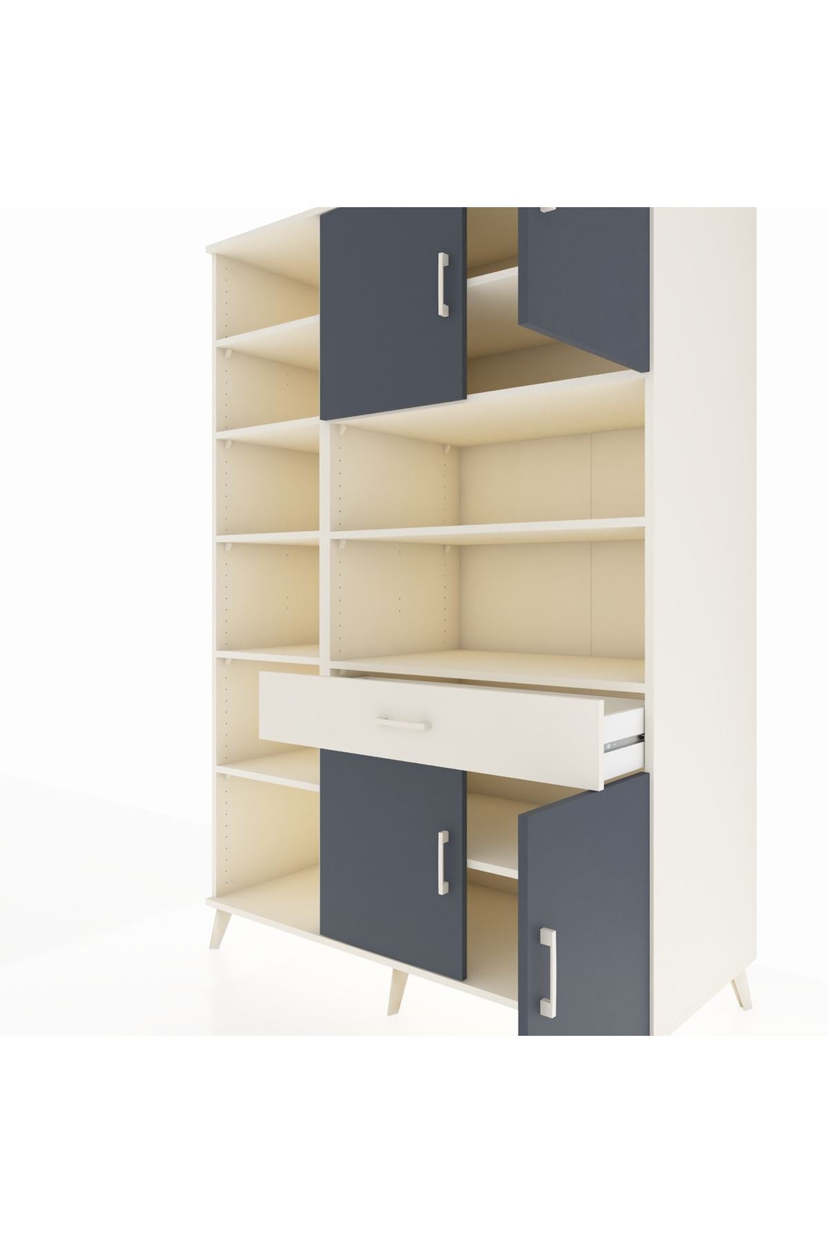 Kronos Dolap 10 Raflı Tek Çekmeceli 4 Kapaklı 132x59x195 Aytaşı-Antrasit/Aytaşı