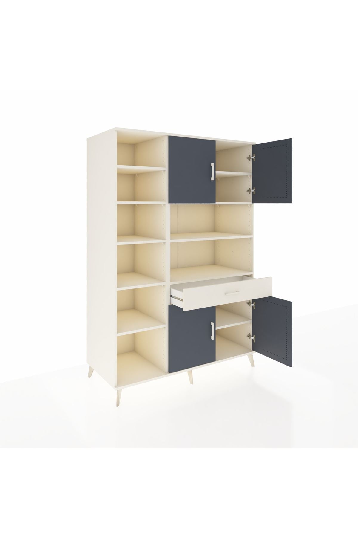 Kronos Dolap 10 Raflı Tek Çekmeceli 4 Kapaklı 132x59x195 Aytaşı-Antrasit/Aytaşı