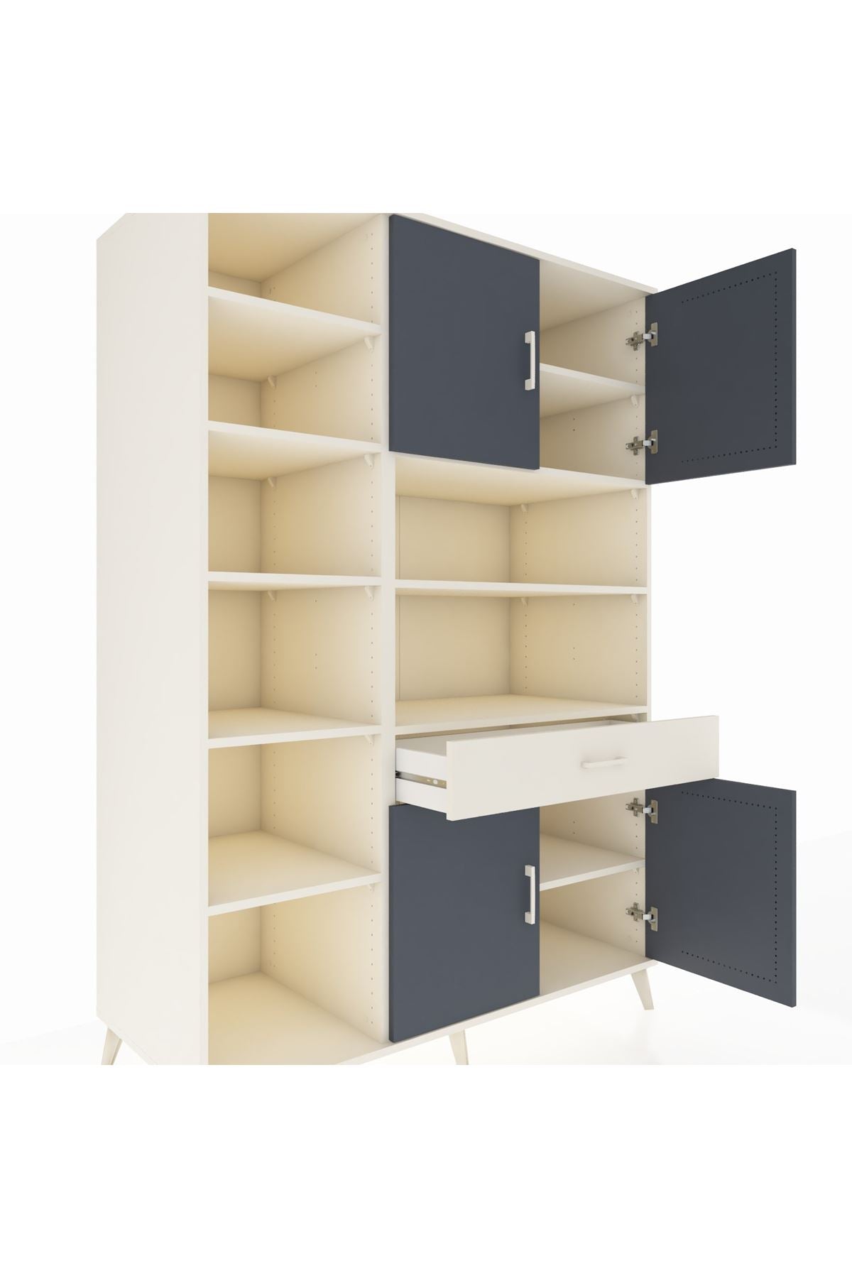 Kronos Dolap 10 Raflı Tek Çekmeceli 4 Kapaklı 132x59x195 Aytaşı-Antrasit/Aytaşı