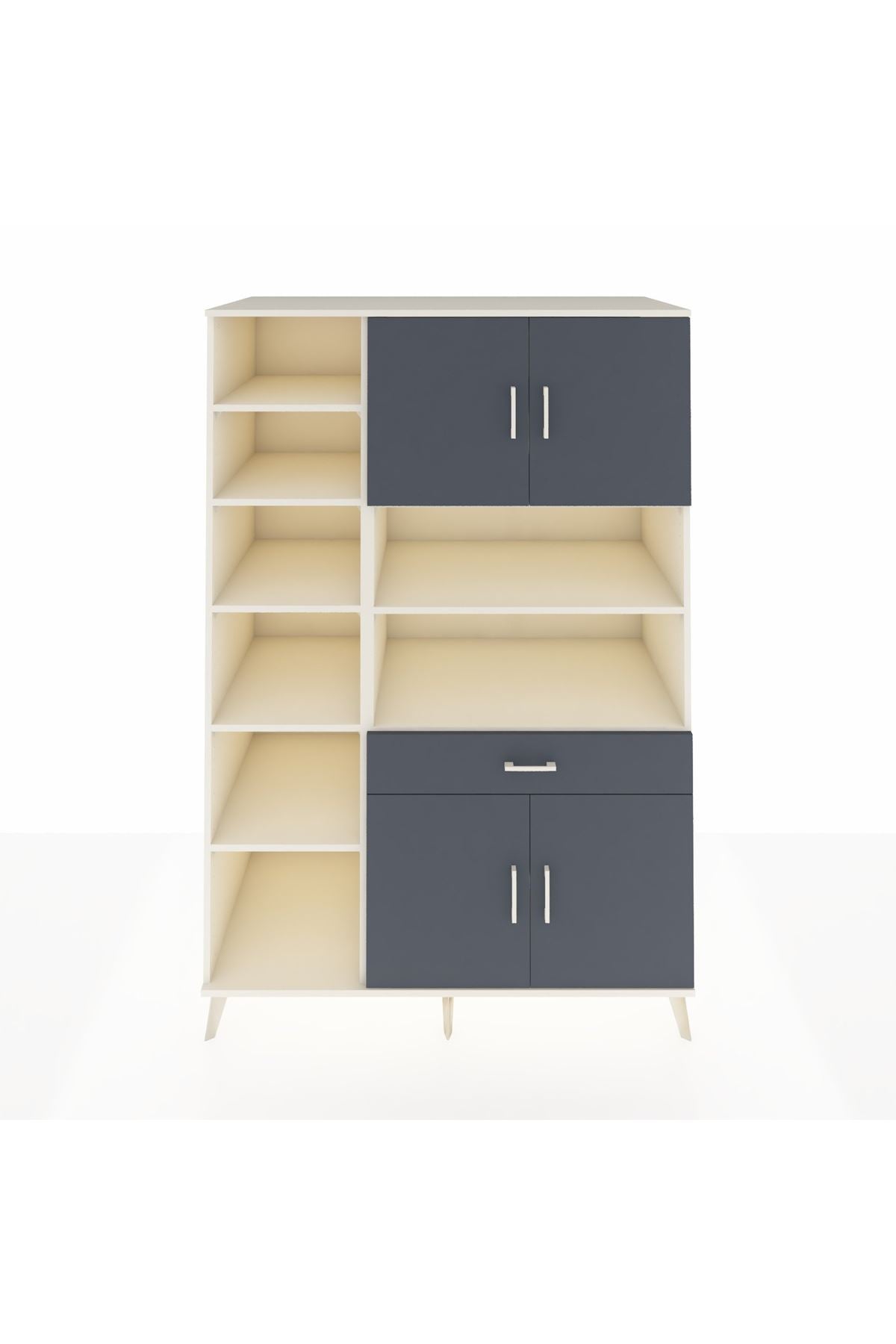 Kronos Dolap 10 Raflı Tek Çekmeceli 4 Kapaklı 132x59x195 Aytaşı-Antrasit/Antrasit