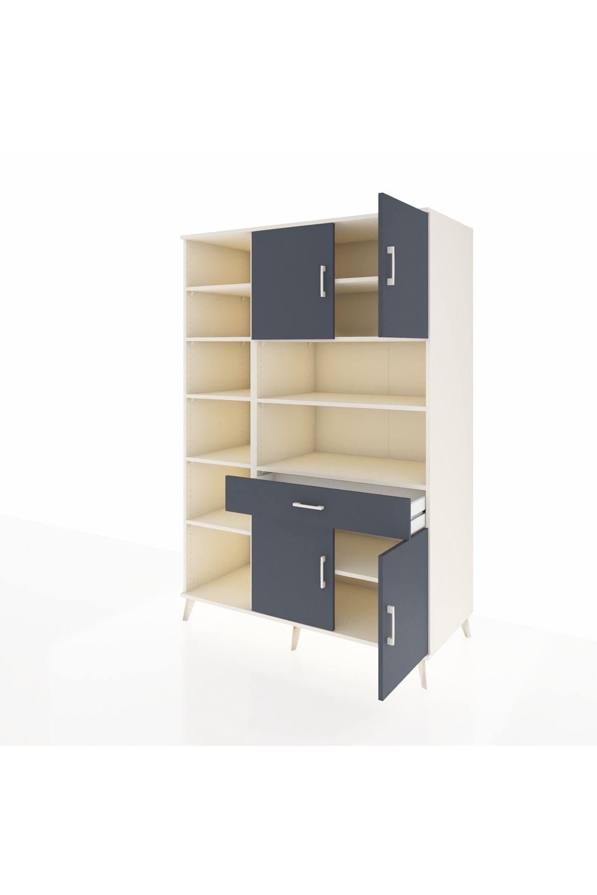 Kronos Dolap 10 Raflı Tek Çekmeceli 4 Kapaklı 132x59x195 Aytaşı-Antrasit/Antrasit