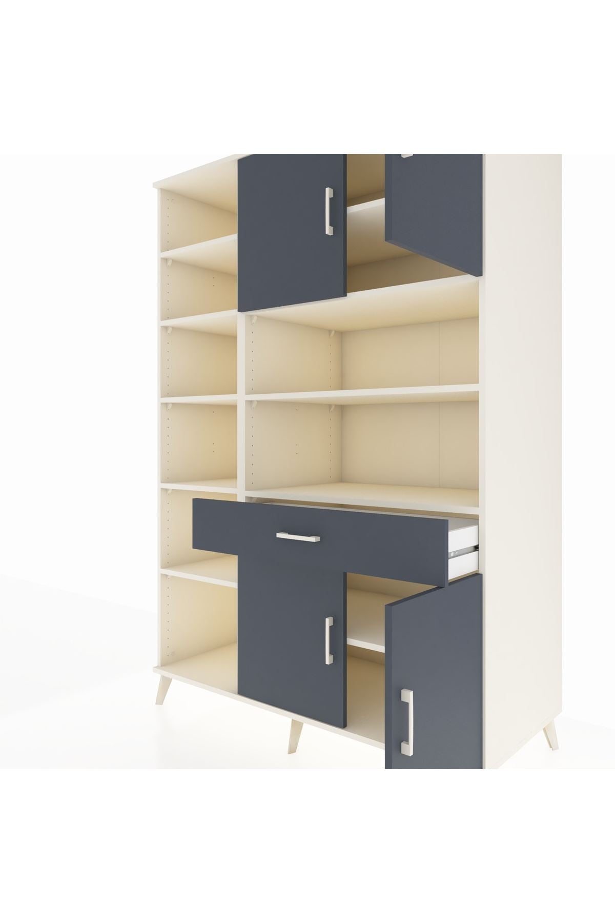 Kronos Dolap 10 Raflı Tek Çekmeceli 4 Kapaklı 132x59x195 Aytaşı-Antrasit/Antrasit