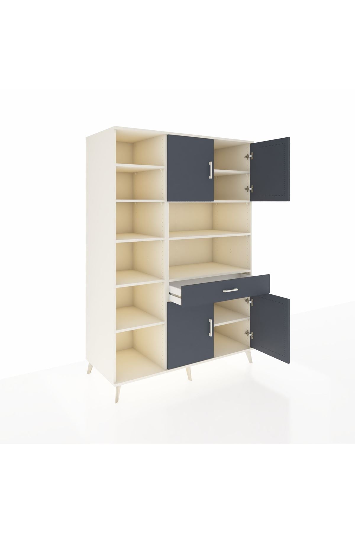 Kronos Dolap 10 Raflı Tek Çekmeceli 4 Kapaklı 132x59x195 Aytaşı-Antrasit/Antrasit