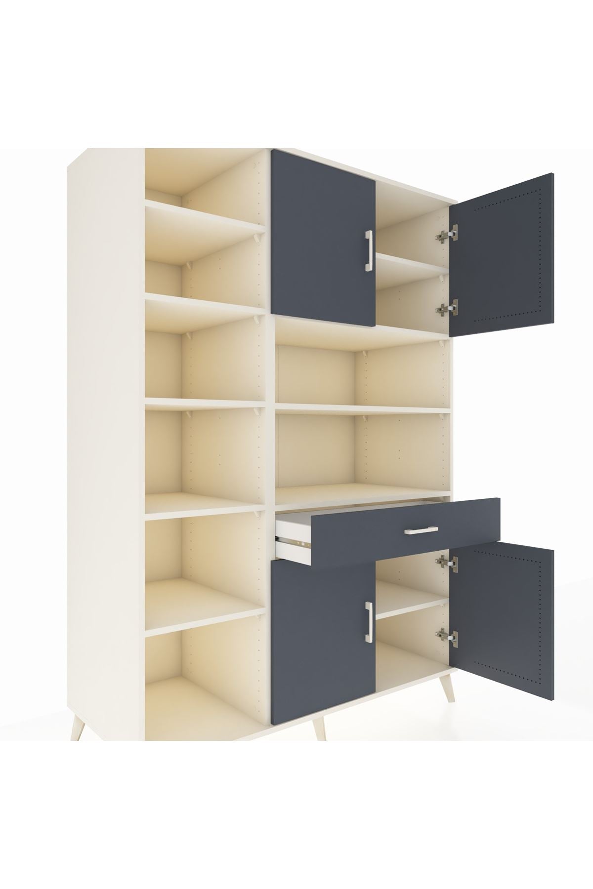 Kronos Dolap 10 Raflı Tek Çekmeceli 4 Kapaklı 132x59x195 Aytaşı-Antrasit/Antrasit