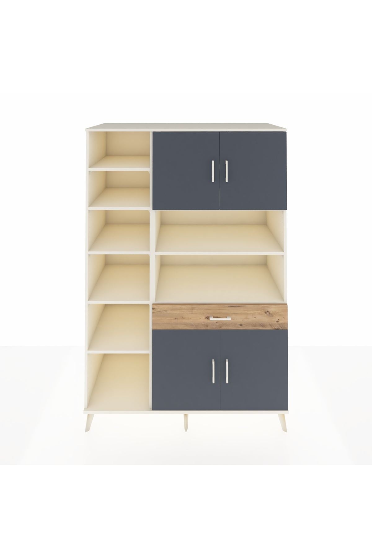 Kronos Dolap 10 Raflı Tek Çekmeceli 4 Kapaklı 132x59x195 Aytaşı-Antrasit/Çam