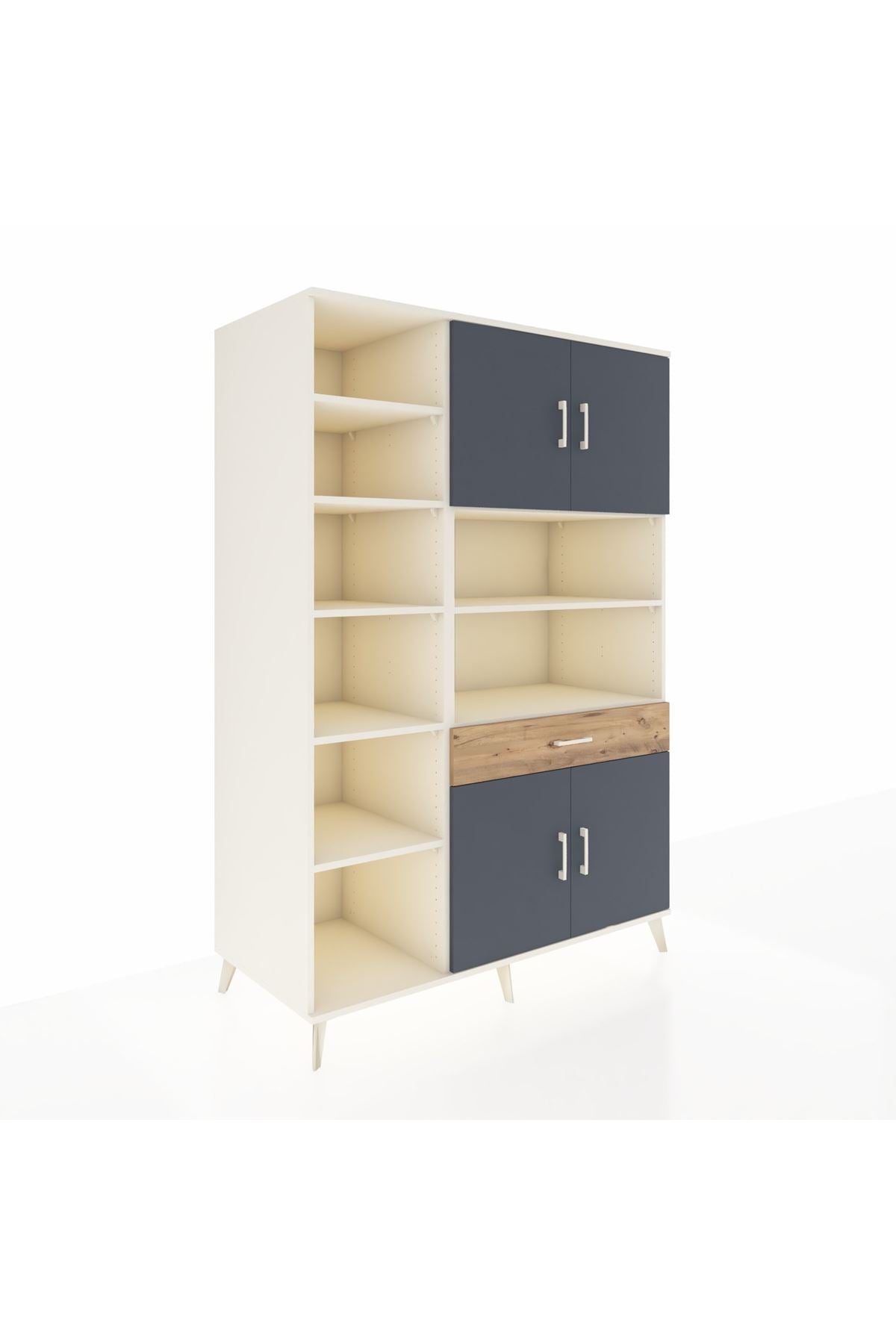 Kronos Dolap 10 Raflı Tek Çekmeceli 4 Kapaklı 132x59x195 Aytaşı-Antrasit/Çam