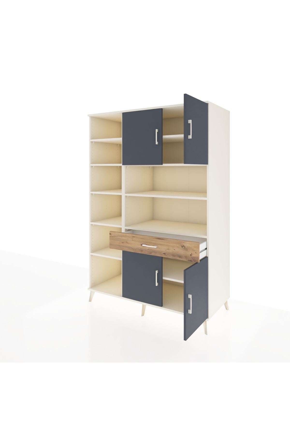 Kronos Dolap 10 Raflı Tek Çekmeceli 4 Kapaklı 132x59x195 Aytaşı-Antrasit/Çam