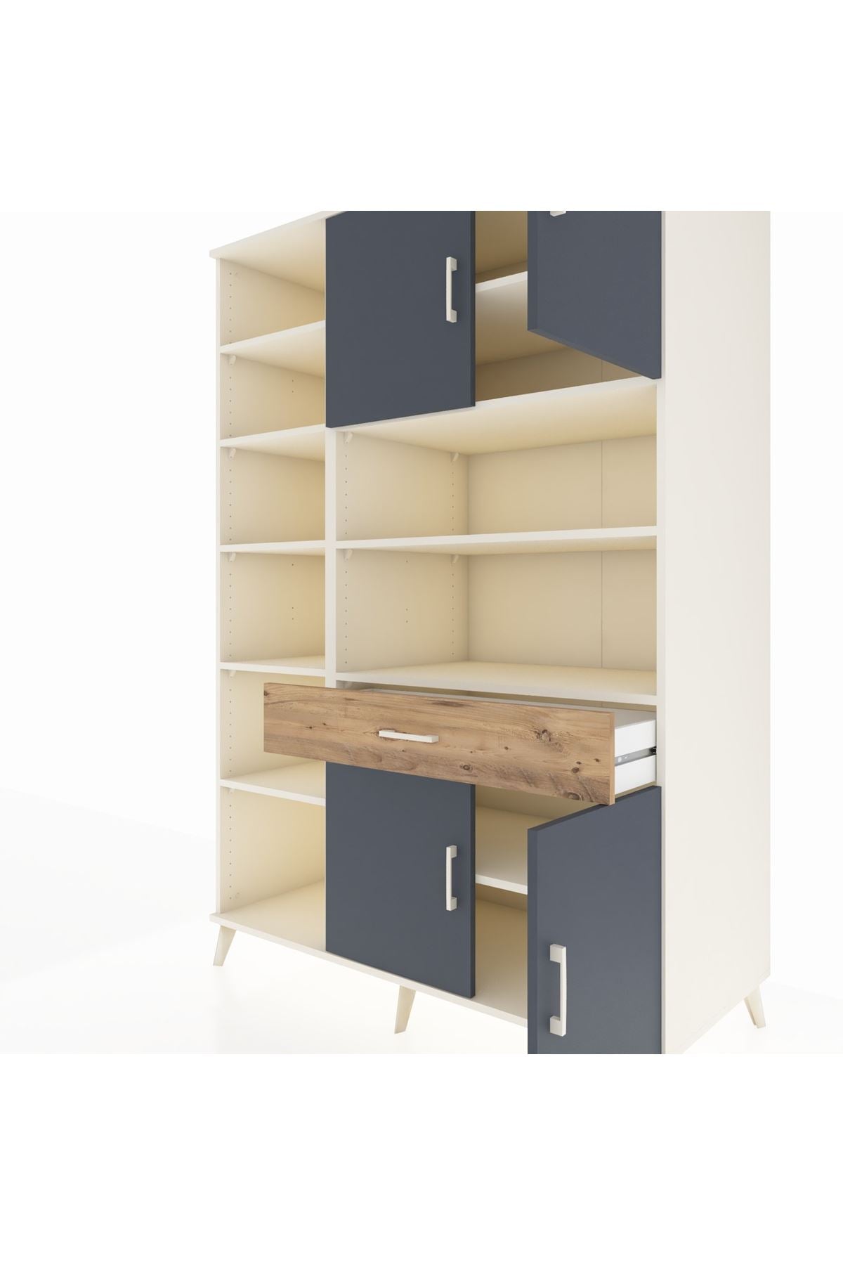 Kronos Dolap 10 Raflı Tek Çekmeceli 4 Kapaklı 132x59x195 Aytaşı-Antrasit/Çam