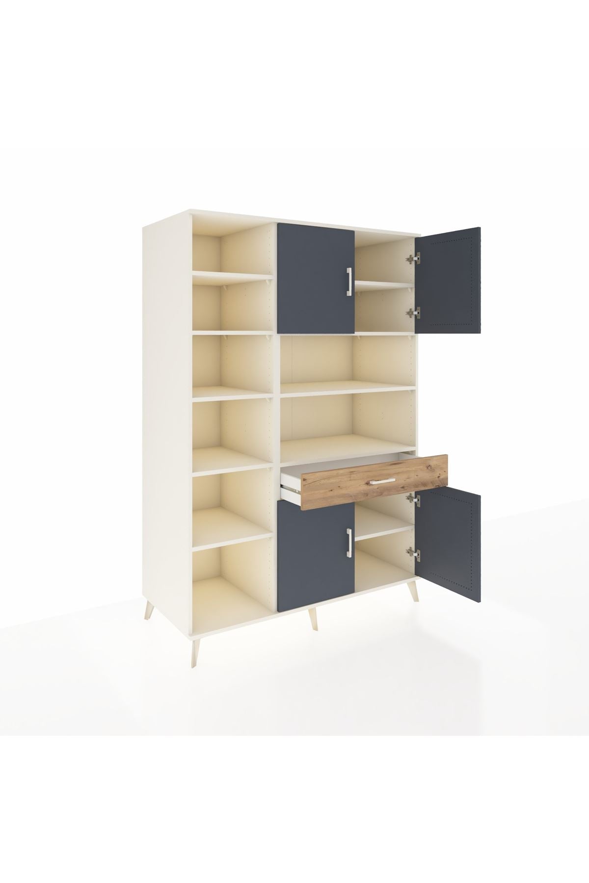 Kronos Dolap 10 Raflı Tek Çekmeceli 4 Kapaklı 132x59x195 Aytaşı-Antrasit/Çam