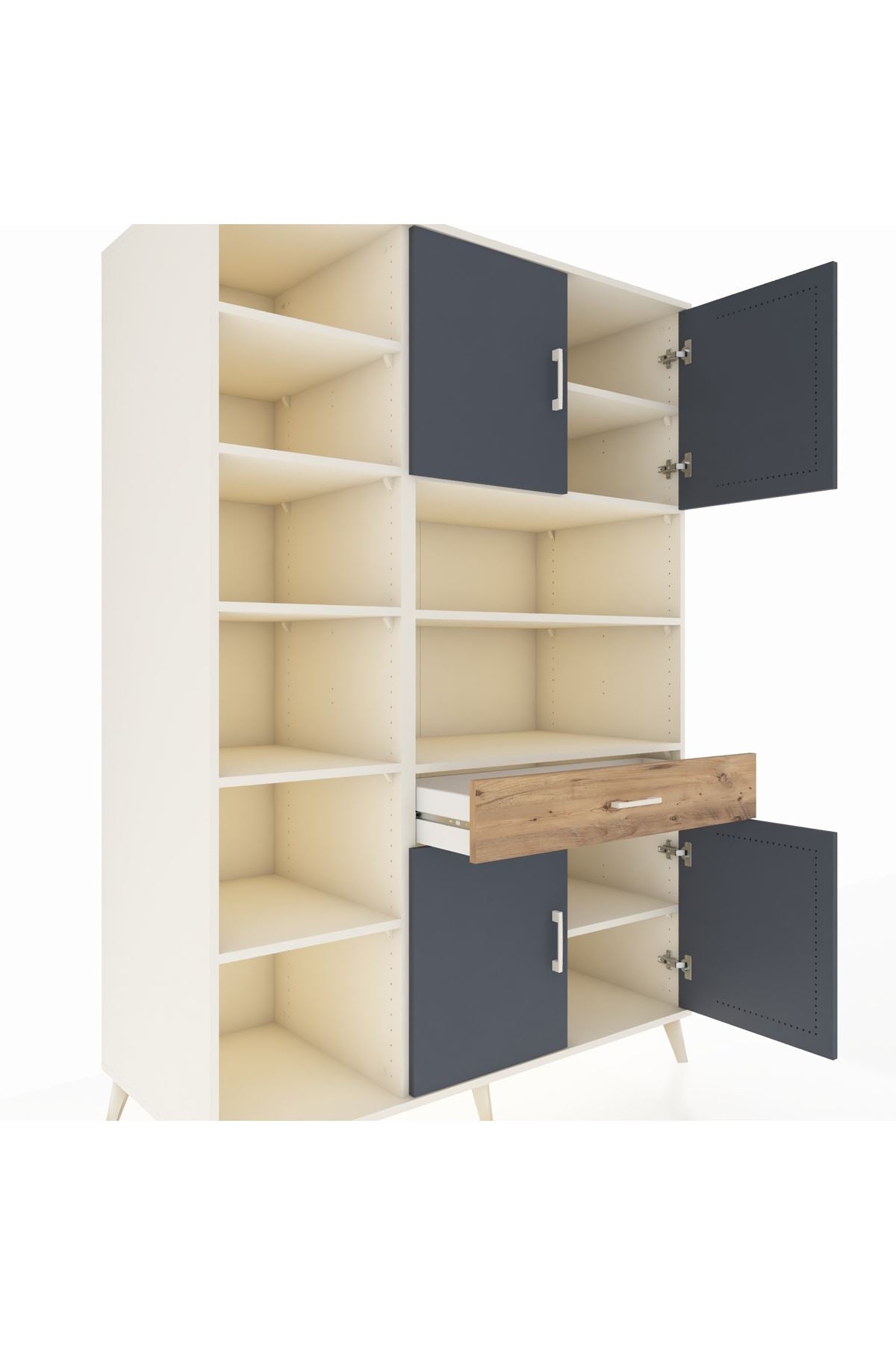 Kronos Dolap 10 Raflı Tek Çekmeceli 4 Kapaklı 132x59x195 Aytaşı-Antrasit/Çam