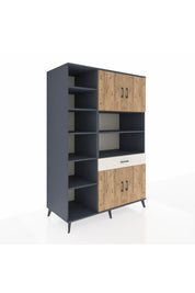 Kronos Dolap 10 Raflı Tek Çekmeceli 4 Kapaklı 132x59x195 Antrasit-Çam/Aytaşı