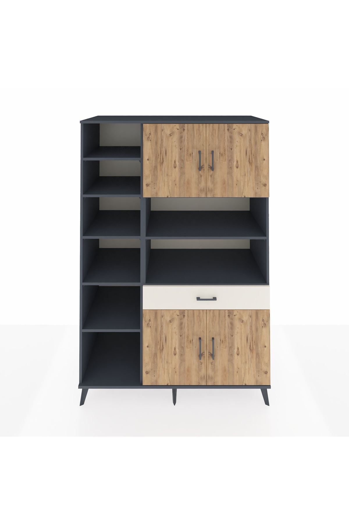 Kronos Dolap 10 Raflı Tek Çekmeceli 4 Kapaklı 132x59x195 Antrasit-Çam/Aytaşı