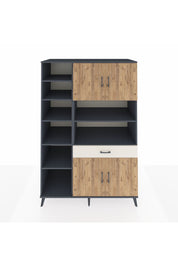 Kronos Dolap 10 Raflı Tek Çekmeceli 4 Kapaklı 132x59x195 Antrasit-Çam/Aytaşı