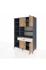 Kronos Dolap 10 Raflı Tek Çekmeceli 4 Kapaklı 132x59x195 Antrasit-Çam/Aytaşı