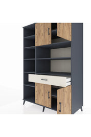 Kronos Dolap 10 Raflı Tek Çekmeceli 4 Kapaklı 132x59x195 Antrasit-Çam/Aytaşı