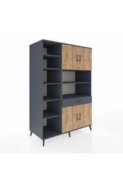 Kronos Dolap 10 Raflı Tek Çekmeceli 4 Kapaklı 132x59x195 Antrasit-Çam/Antrasit