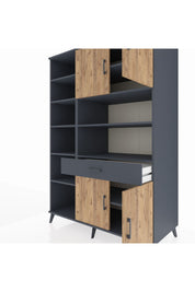 Kronos Dolap 10 Raflı Tek Çekmeceli 4 Kapaklı 132x59x195 Antrasit-Çam/Antrasit