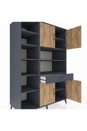 Kronos Dolap 10 Raflı Tek Çekmeceli 4 Kapaklı 132x59x195 Antrasit-Çam/Antrasit