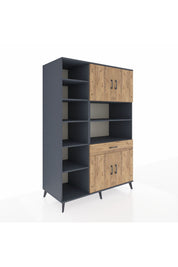 Kronos Dolap 10 Raflı Tek Çekmeceli 4 Kapaklı 132x59x195 Antrasit-Çam/Çam