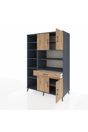 Kronos Dolap 10 Raflı Tek Çekmeceli 4 Kapaklı 132x59x195 Antrasit-Çam/Çam