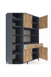 Kronos Dolap 10 Raflı Tek Çekmeceli 4 Kapaklı 132x59x195 Antrasit-Çam/Çam