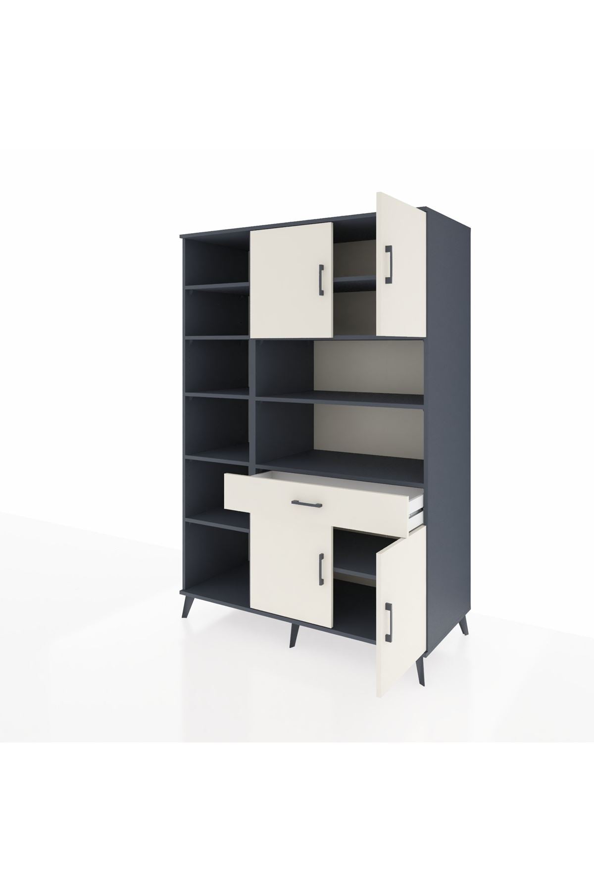 Kronos Dolap 10 Raflı Tek Çekmeceli 4 Kapaklı 132x59x195 Antrasit-Aytaşı/Aytaşı