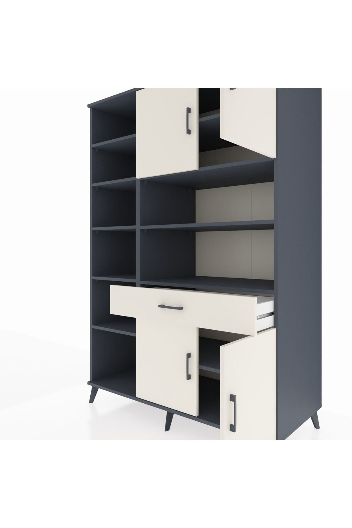 Kronos Dolap 10 Raflı Tek Çekmeceli 4 Kapaklı 132x59x195 Antrasit-Aytaşı/Aytaşı