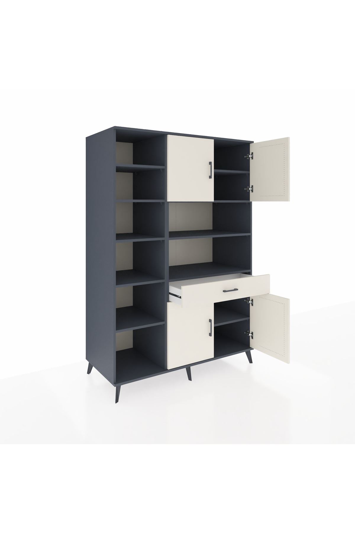 Kronos Dolap 10 Raflı Tek Çekmeceli 4 Kapaklı 132x59x195 Antrasit-Aytaşı/Aytaşı