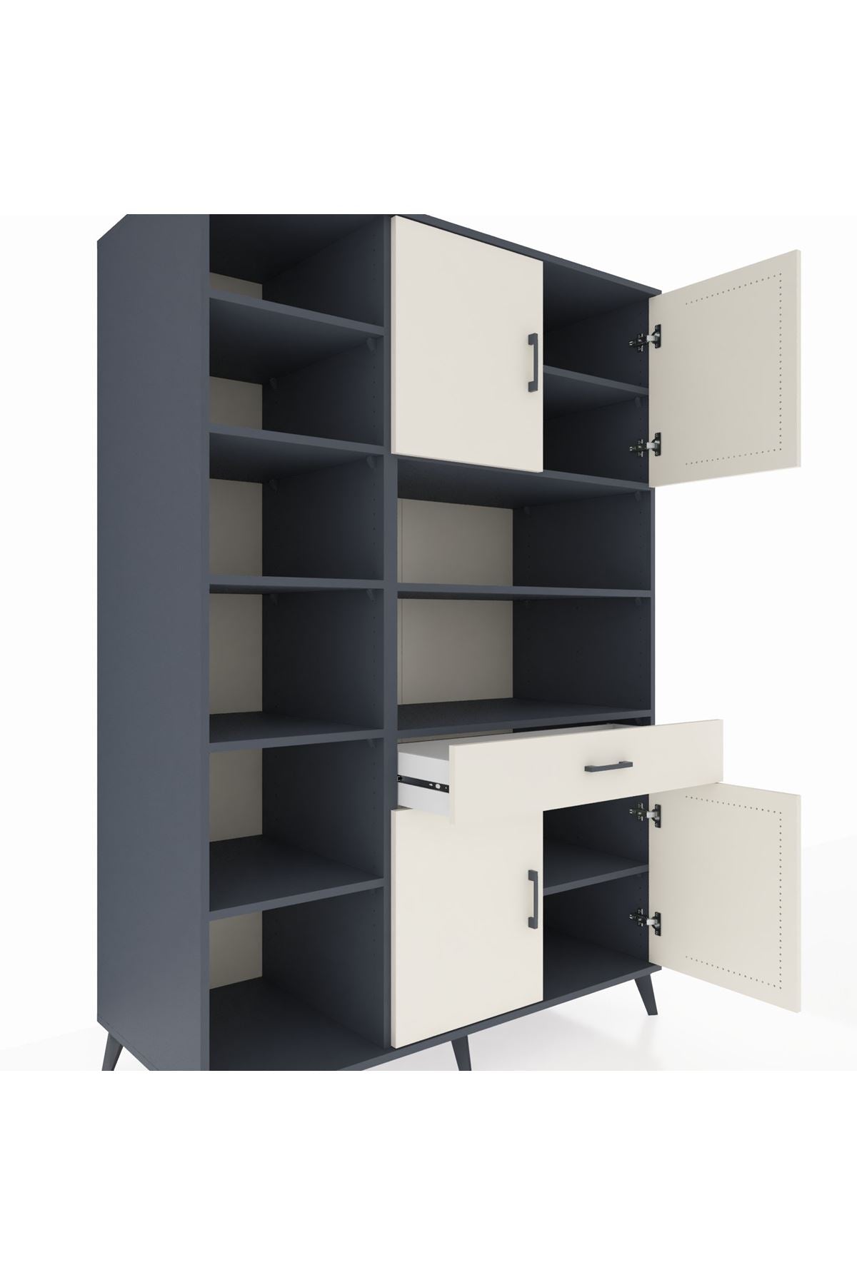 Kronos Dolap 10 Raflı Tek Çekmeceli 4 Kapaklı 132x59x195 Antrasit-Aytaşı/Aytaşı