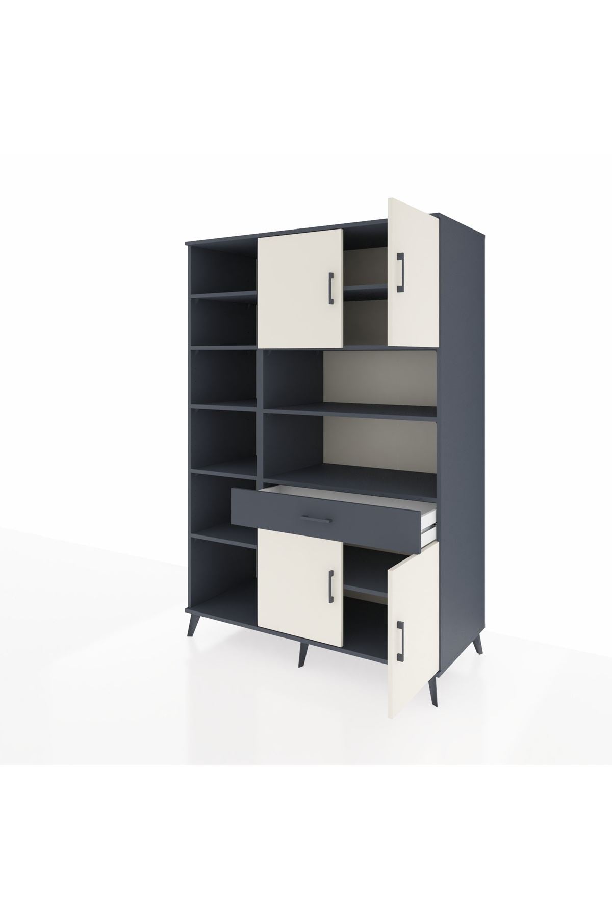 Kronos Dolap 10 Raflı Tek Çekmeceli 4 Kapaklı 132x59x195 Antrasit-Aytaşı/Antrasit