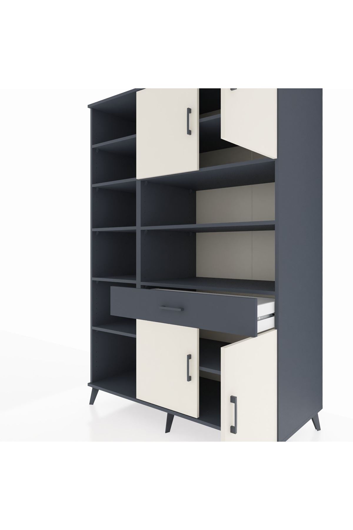 Kronos Dolap 10 Raflı Tek Çekmeceli 4 Kapaklı 132x59x195 Antrasit-Aytaşı/Antrasit