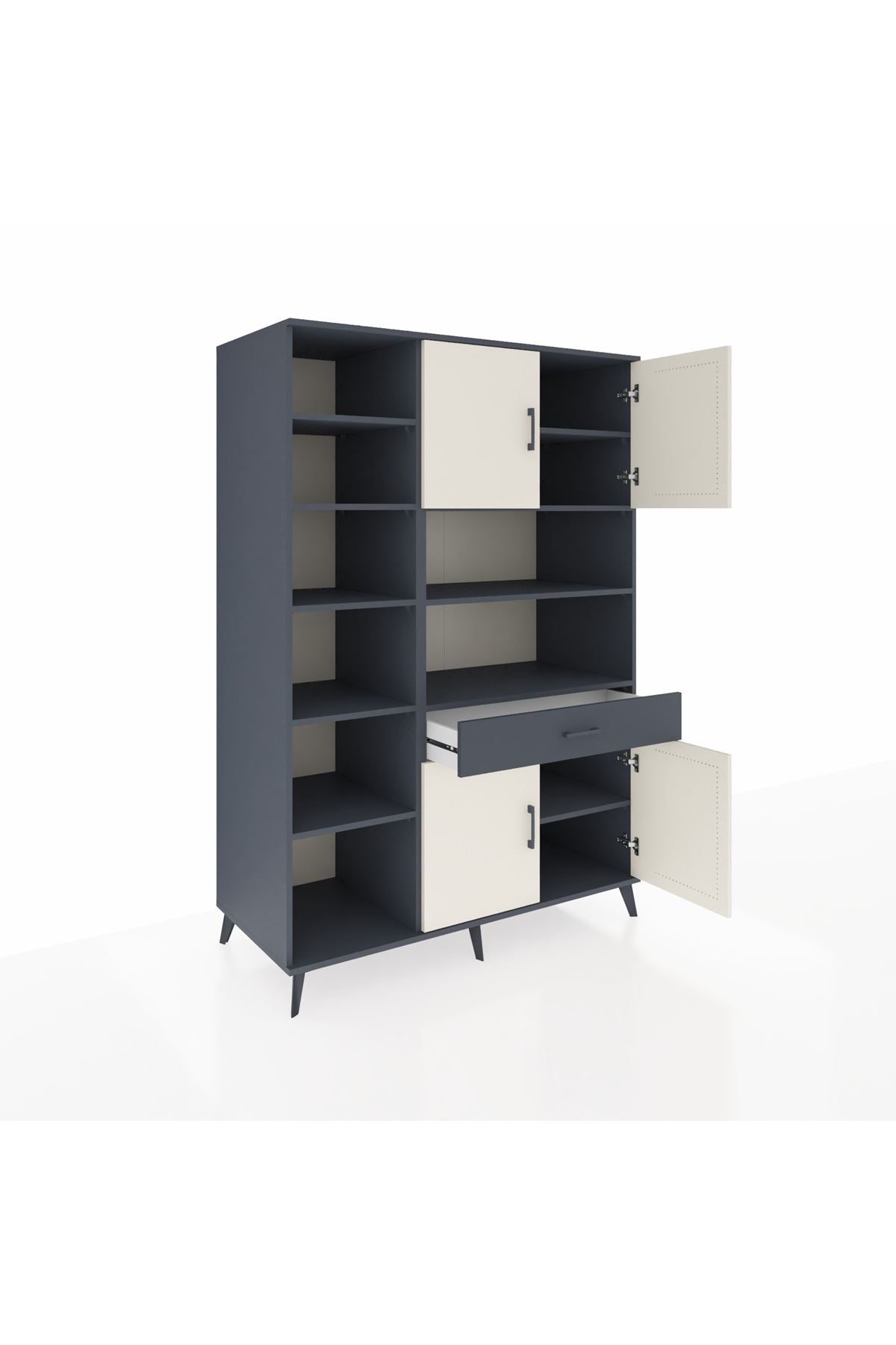 Kronos Dolap 10 Raflı Tek Çekmeceli 4 Kapaklı 132x59x195 Antrasit-Aytaşı/Antrasit