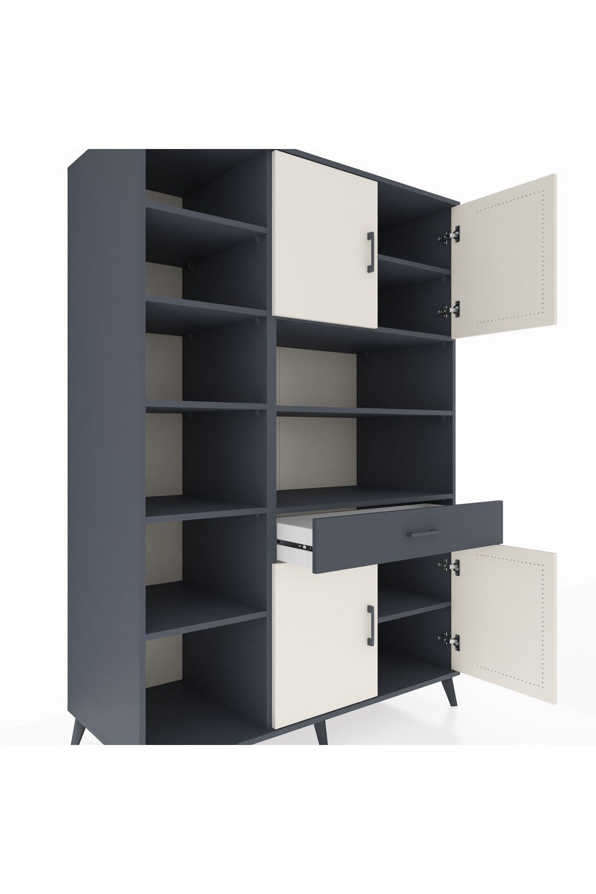 Kronos Dolap 10 Raflı Tek Çekmeceli 4 Kapaklı 132x59x195 Antrasit-Aytaşı/Antrasit