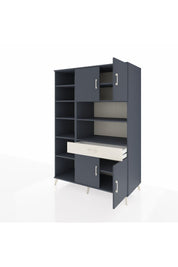 Kronos Dolap 10 Raflı Tek Çekmeceli 4 Kapaklı 132x59x195 Antrasit-Antrasit/Aytaşı