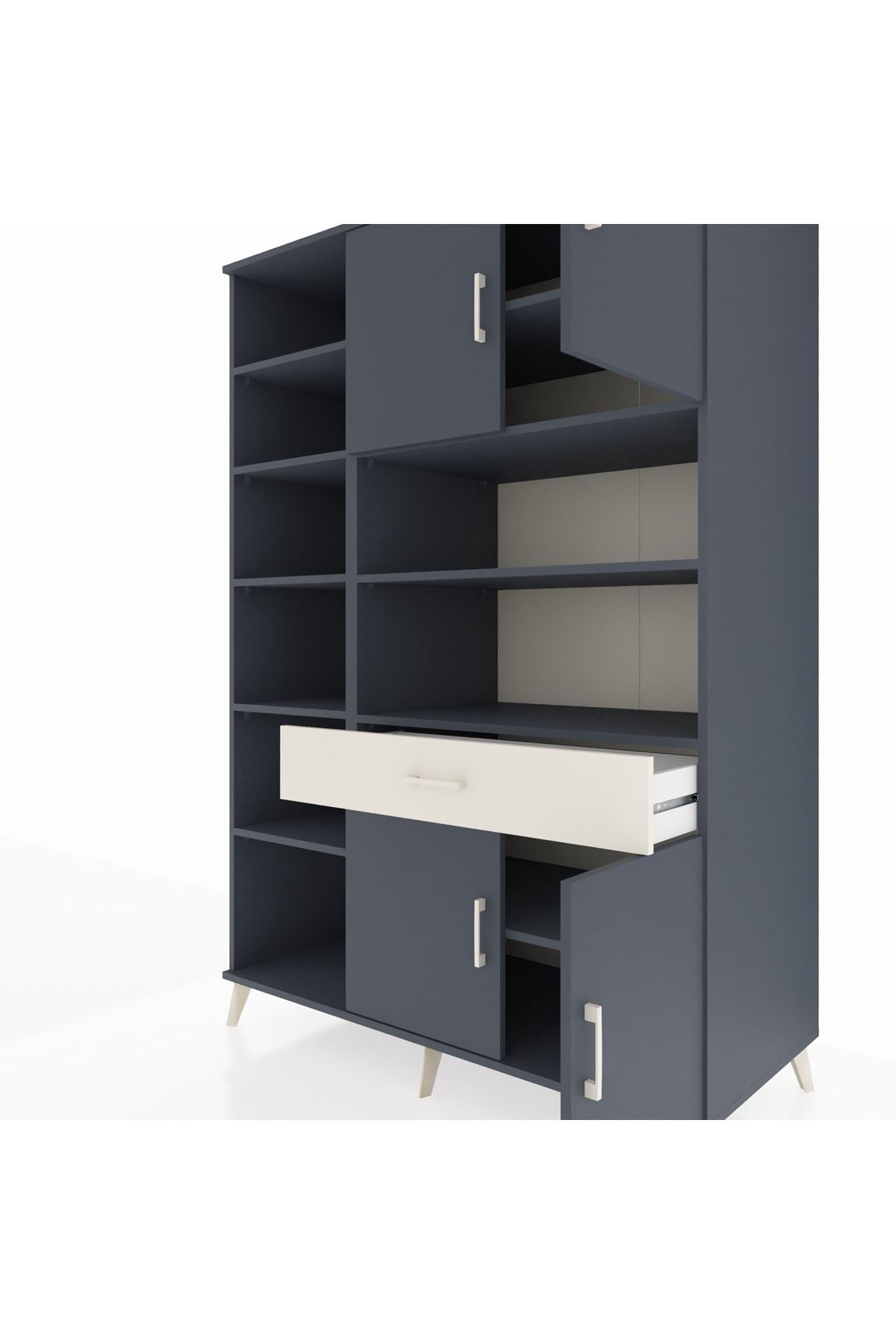 Kronos Dolap 10 Raflı Tek Çekmeceli 4 Kapaklı 132x59x195 Antrasit-Antrasit/Aytaşı