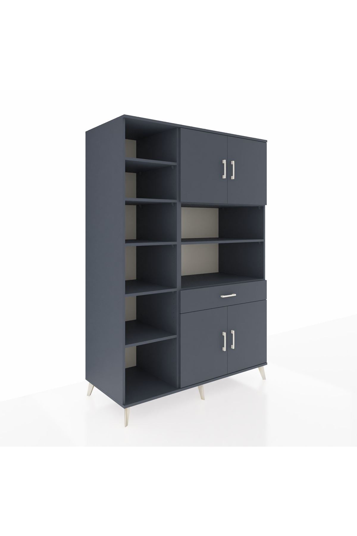 Kronos Dolap 10 Raflı Tek Çekmeceli 4 Kapaklı 132x59x195 Antrasit-Antrasit/Antrasit