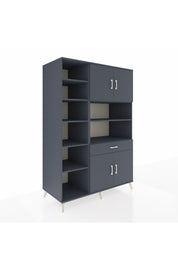 Kronos Dolap 10 Raflı Tek Çekmeceli 4 Kapaklı 132x59x195 Antrasit-Antrasit/Antrasit